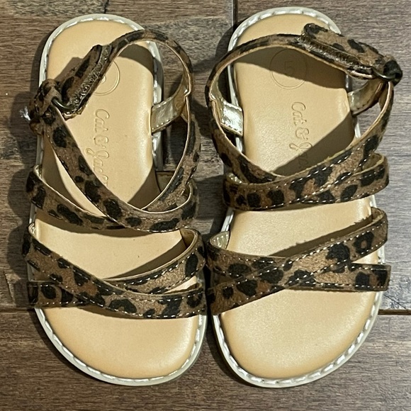 nwot CAT & JACK || Crisscross Sandals | Black Tan Leopard || Toddler size 5 - Picture 2 of 7